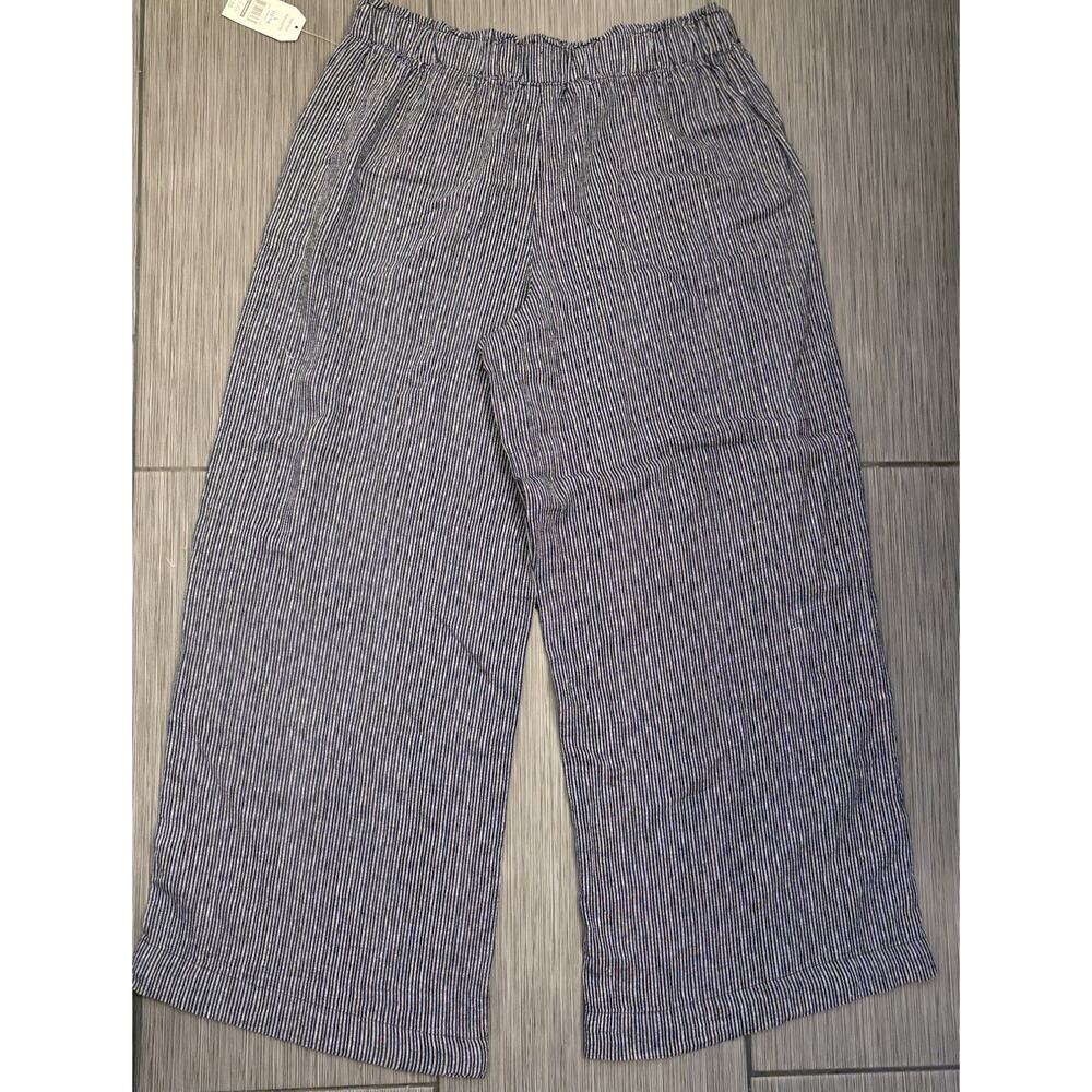 Time and Tru Women's Wide Leg Linen Blend Pants Large Navy Blue Striped Coastal - Picture 4 of 5